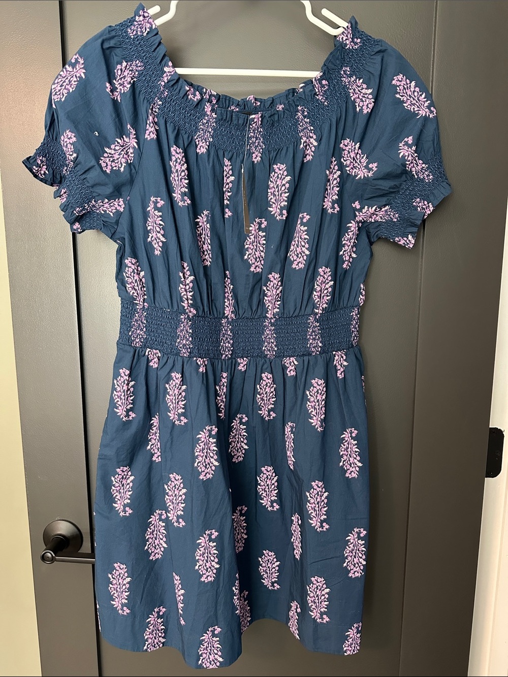 J.Crew Smocked Puff-Sleeve Cotton Poplin Dress